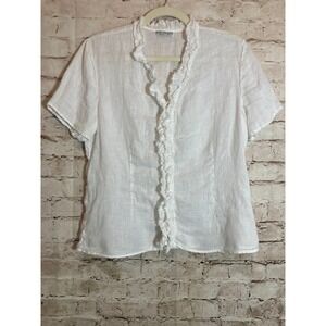 Russ Berens Malibu Linen Top Small White Coquette Ruffle Romantic Feminine